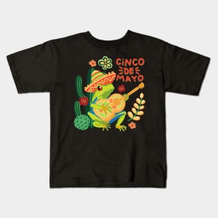 Cinco de mayo, frog playing on guitar between cactus Kids T-Shirt